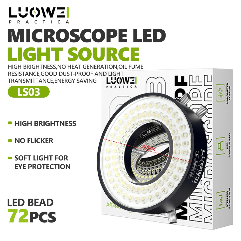 LUOWEI LS03 High Lumen 72 LED Microscope Ring Light Source