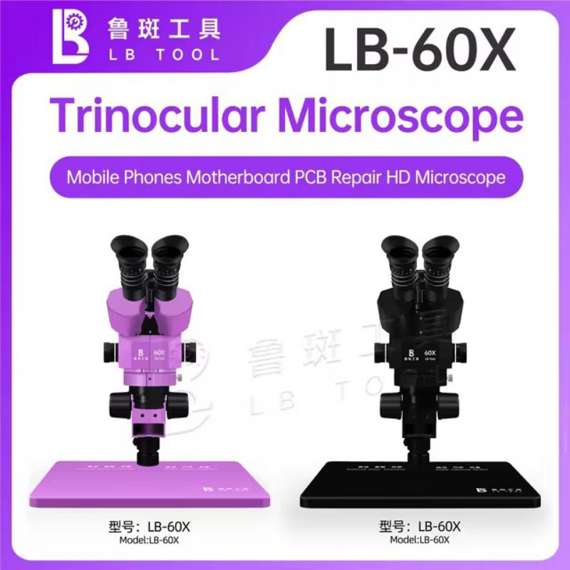 Luban LB-60X Trinocular Stereo Microscope Support Diopter Adjustment for PCB Soldering Repair
