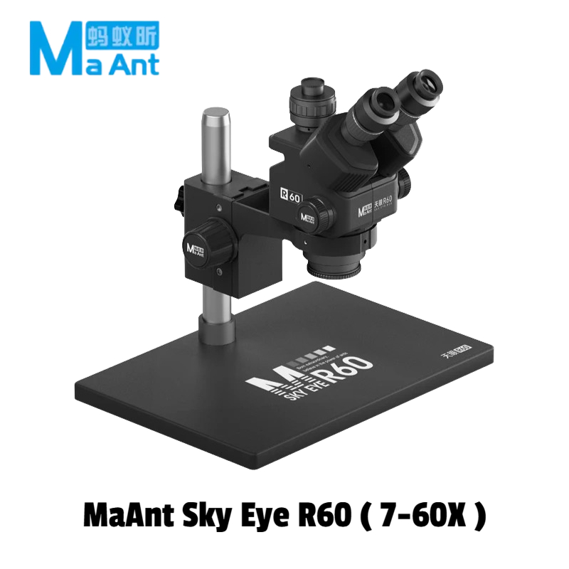 MaAnt Sky Eye R60 7-60X Colorful Trinocular Microscope with Large Base - Black