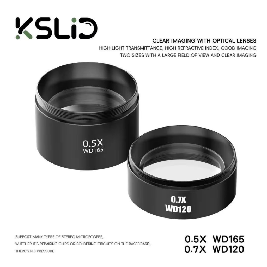 KSLID 0.5X WD165 / 0.7X WD120 Coated Auxiliary Microscope Lens for Stereo Zoom Microscope