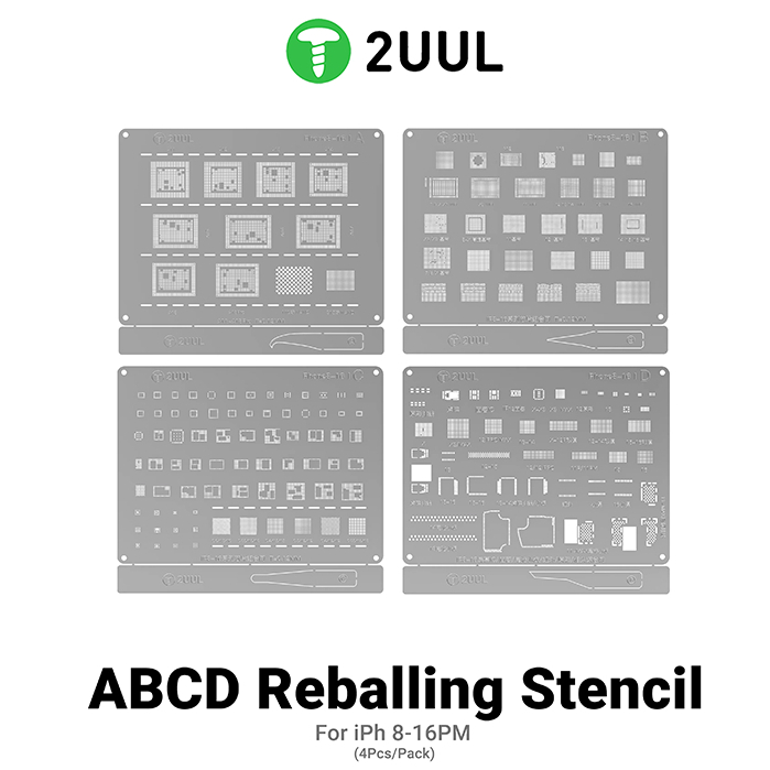 2UUL BG01 4-in-1 ABCD BGA Reballing Stencil Set for IP 8 - 16 Series