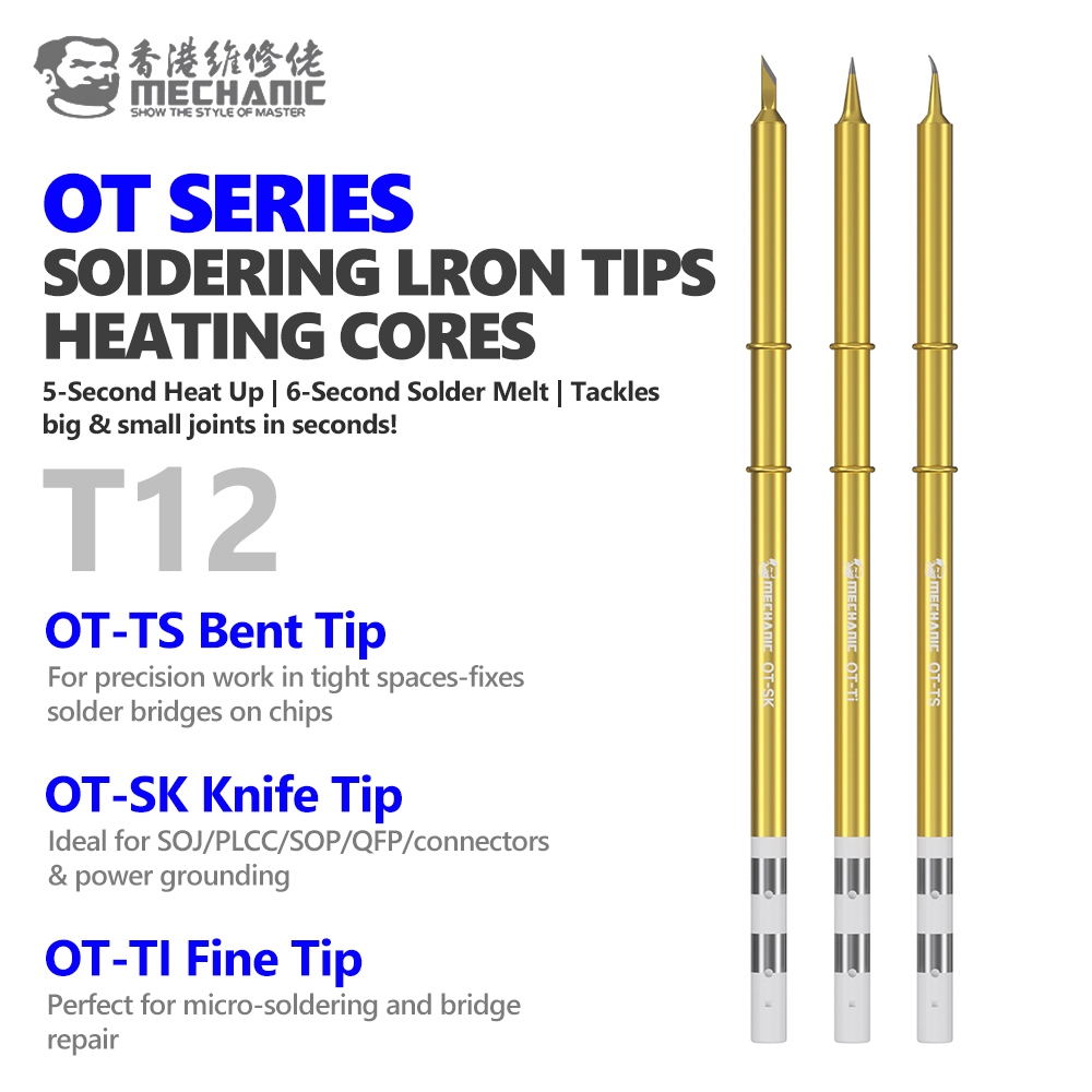 MECHANIC OT Series Precision Golden Soldering Iron Tips for T12 / 950 Soldering Station