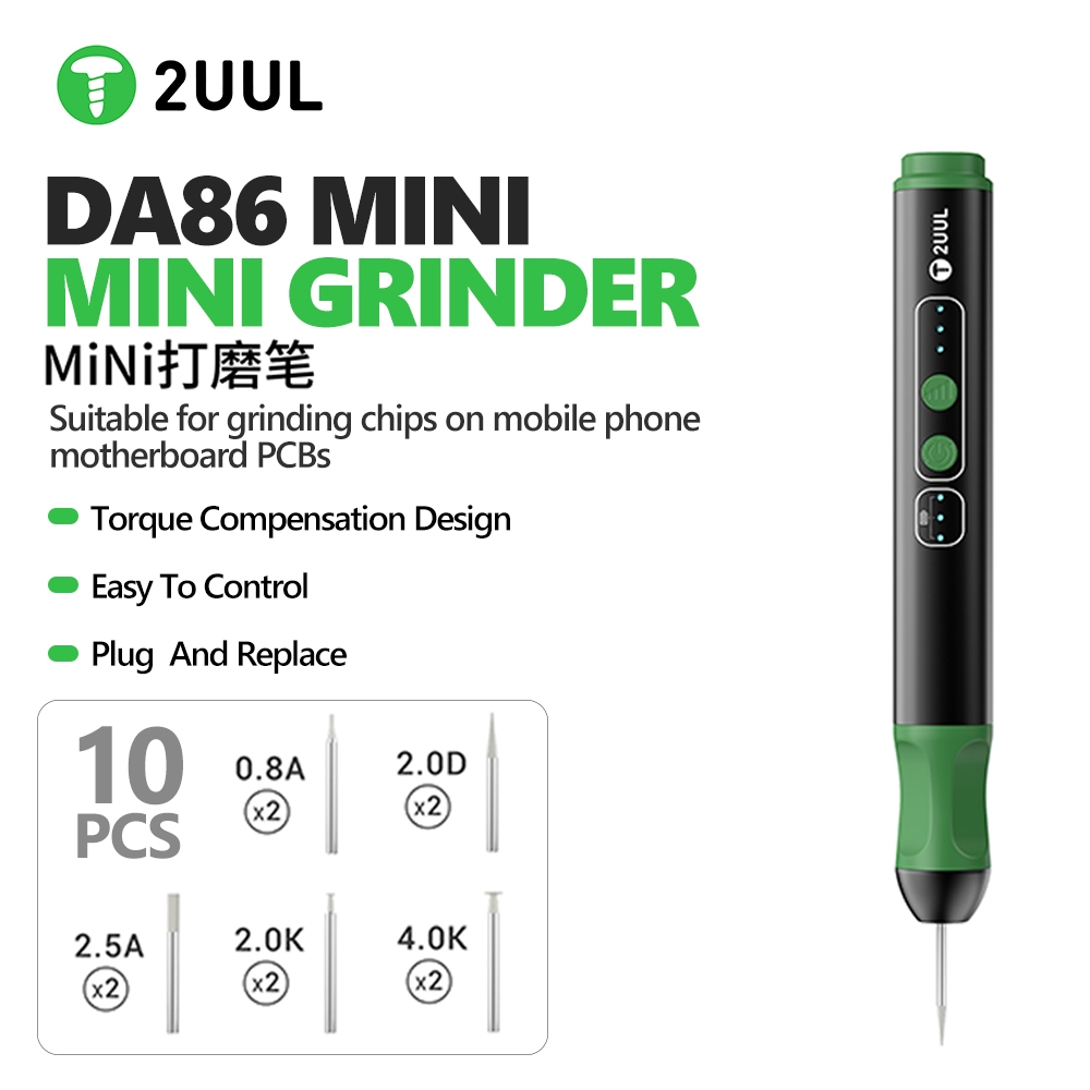 2UUL DA86 MINI GRINDER Cordless Engraving Pen with 10Pcs DA82 Grinding Heads