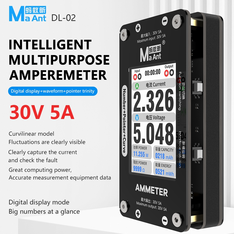 MaAnt DL-02 Intelligent Number Pointer Curve Ammeter for Motherboard Current Voltage Detection