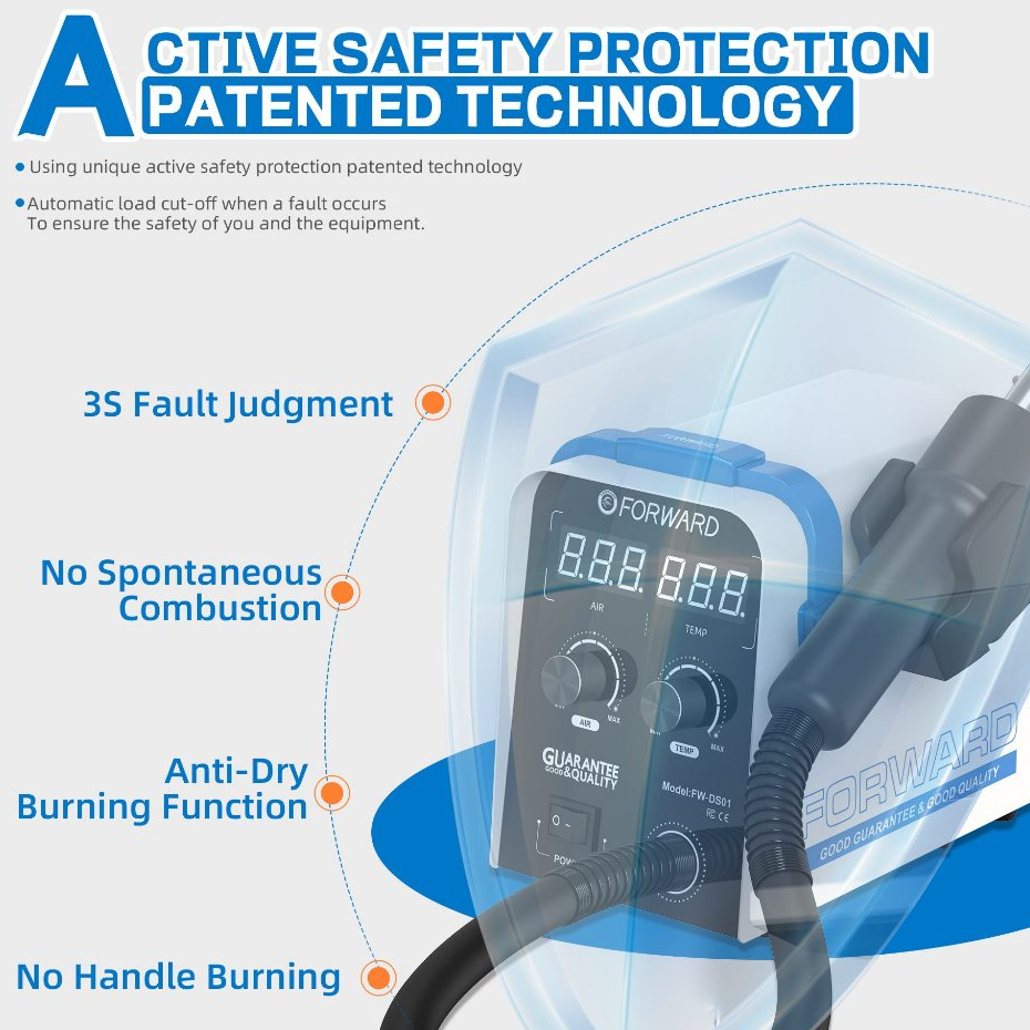 FORWARD FW-DS01 800W Precise Temperature Control Straight Wind Hot Air Gun Desoldering Station - Image 9