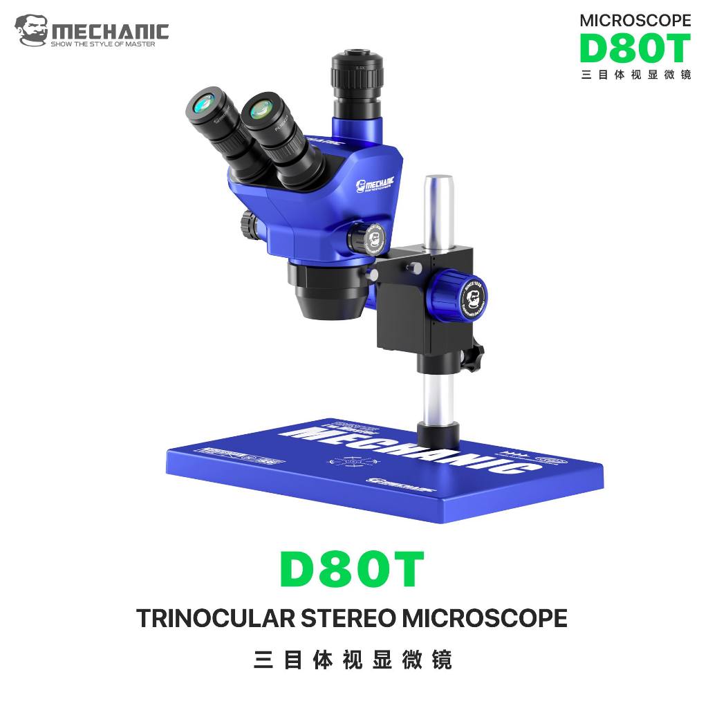 MECHANIC D80T 8-80X High-Power Trinocular Stereo Microscope with Big Base for PCB Repair