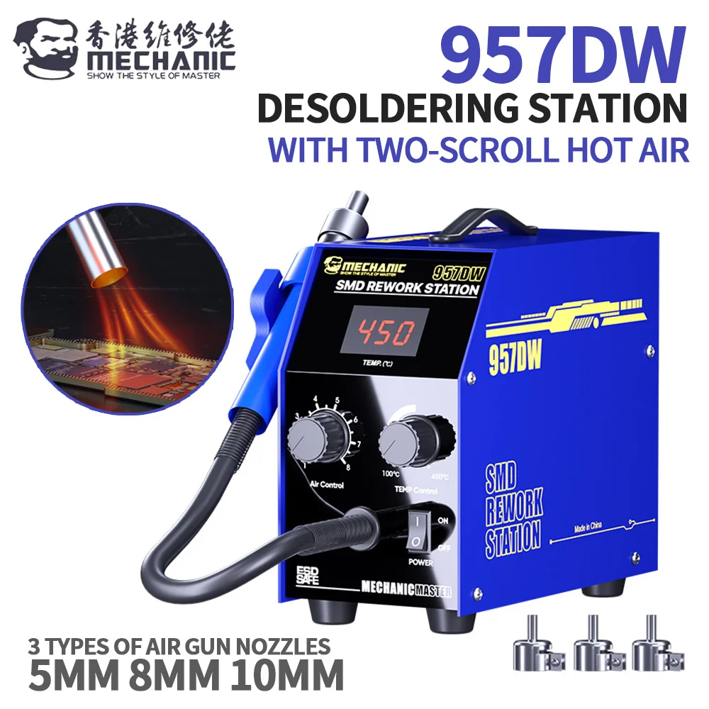 MECHANIC 957DW Two-Vortexes Hot Air Gun SMD Desoldering Rework Station for Mobile Phone Repair