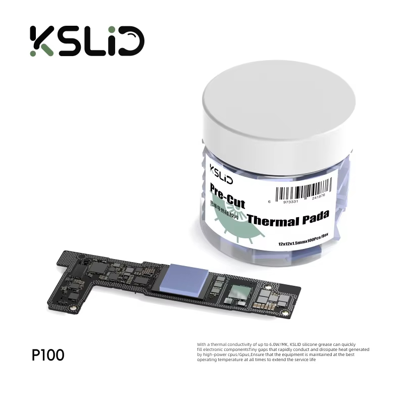 KSLID P100 12x12x1.5mm Pre-Cut Thermal Pads for Mobile Phone Motherboard Chip - 100Pcs