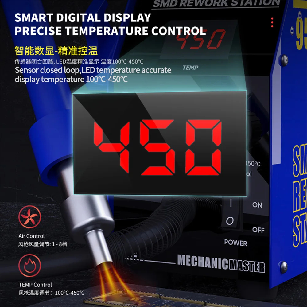 MECHANIC 957DW Two-Vortexes Hot Air Gun SMD Desoldering Rework Station for Mobile Phone Repair - Image 5