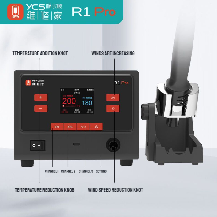 YCS R1 PRO Intelligent Hot Air Gun Blower 1000W ( With Sleep Stand ) - Image 4