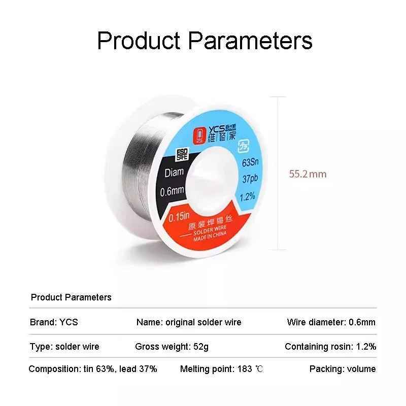 YCS 0.4mm / 0.6mm High Temperature 183°C Rosin Cored Leaded Soldering Wire - Image 7
