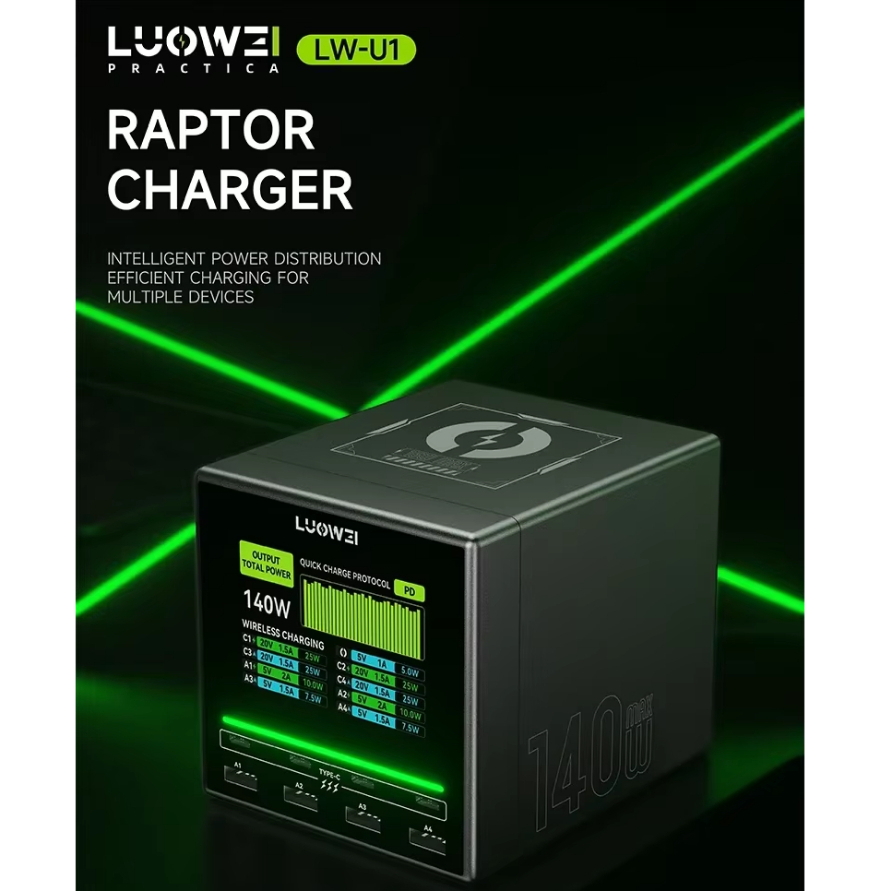 LUOWEI LW-U1 140W Raptor 8-Ports USB & Type-C Charger Station with Wireless Charging