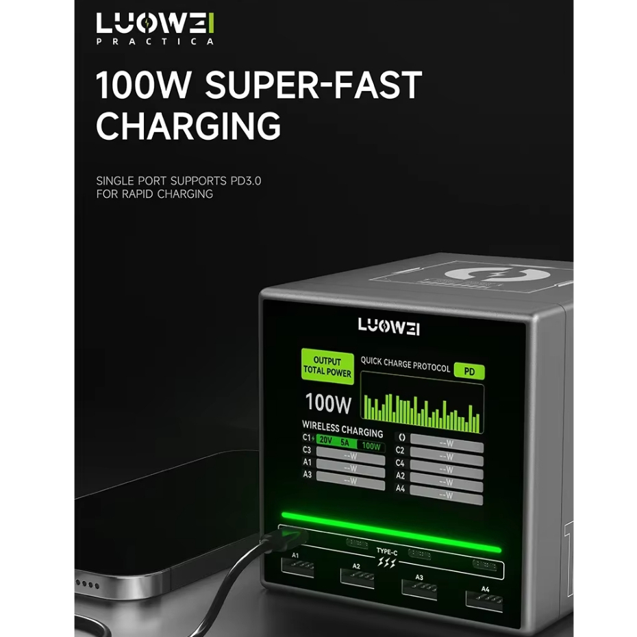 LUOWEI LW-U1 140W Raptor 8-Ports USB & Type-C Charger Station with Wireless Charging - Image 4