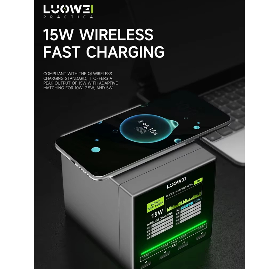 LUOWEI LW-U1 140W Raptor 8-Ports USB & Type-C Charger Station with Wireless Charging - Image 8