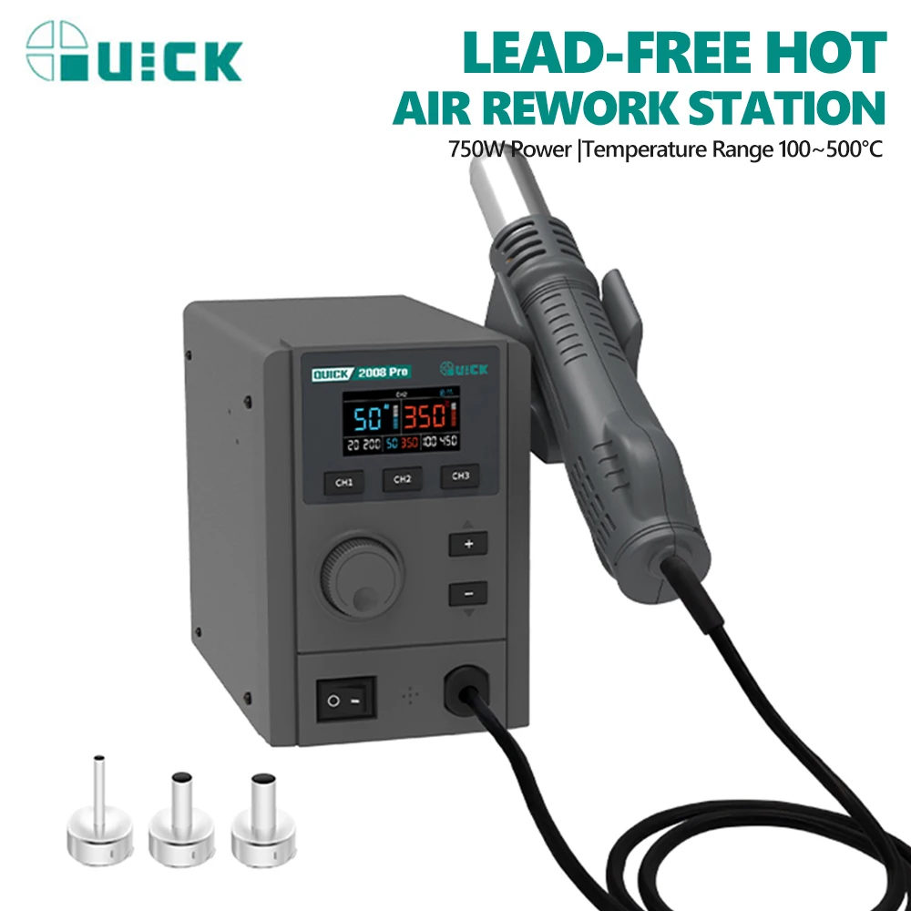 Quick 2008 Pro 750W Lead-free Intelligent Digital Display Hot Air Gun Desoldering Rework Station
