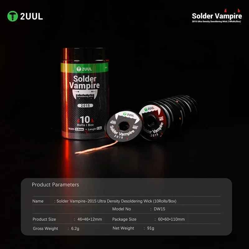2UUL DW15 2015 Ultra Density Solder Vampire Desoldering Wick - 10 Rolls/Box - Image 7