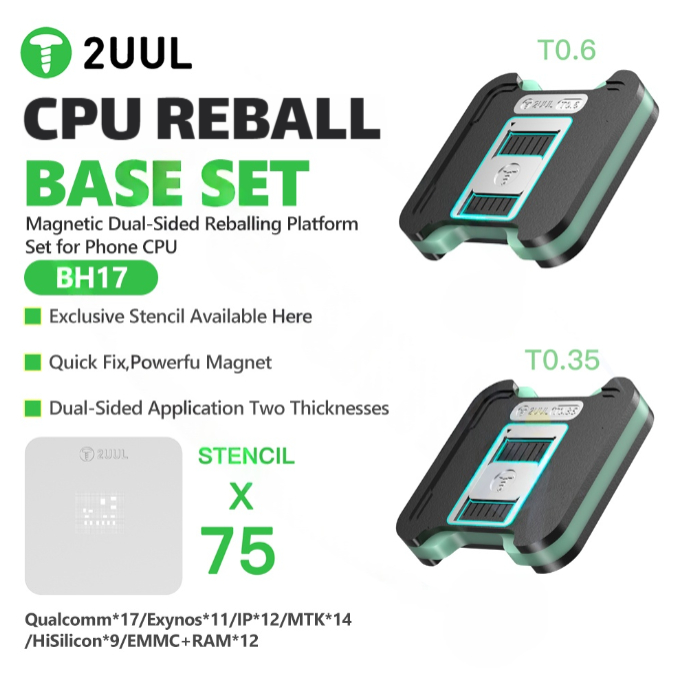 2UUL BH17 CPU REBALL BASE Magnetic Dual-Sided BGA Reballing Platform Set for IP / Android