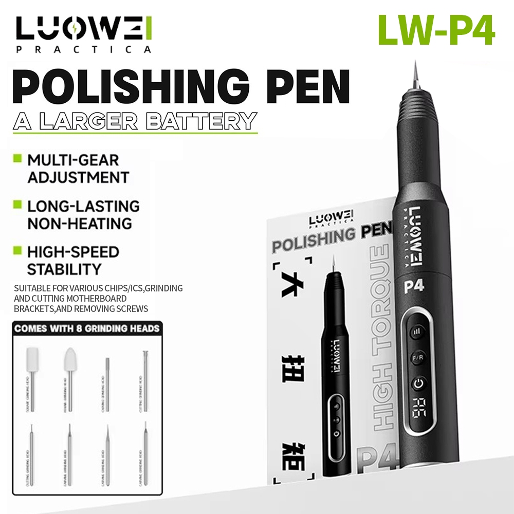 LUOWEI LW-P4 Speed Adjustable Intelligent Electric Polishing Pen with 8Pcs Grinding Heads