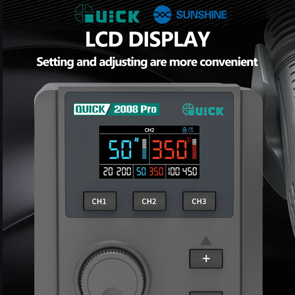 Quick 2008 Pro 750W Lead-free Intelligent Digital Display Hot Air Gun Desoldering Rework Station - Image 5