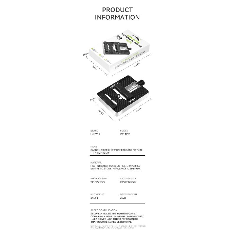 LUOWEI LW-AP01 Carbon Fiber Motherboard Clamp High Temperature Corrosion Resistance Support IP and Android PCB Clamping - Image 10