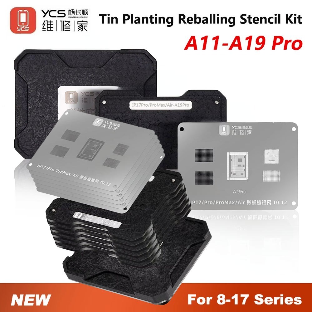 YCS Professional Motherboard Tin Planting Reballing Stencil Set for IP A11-A19 Pro CPU