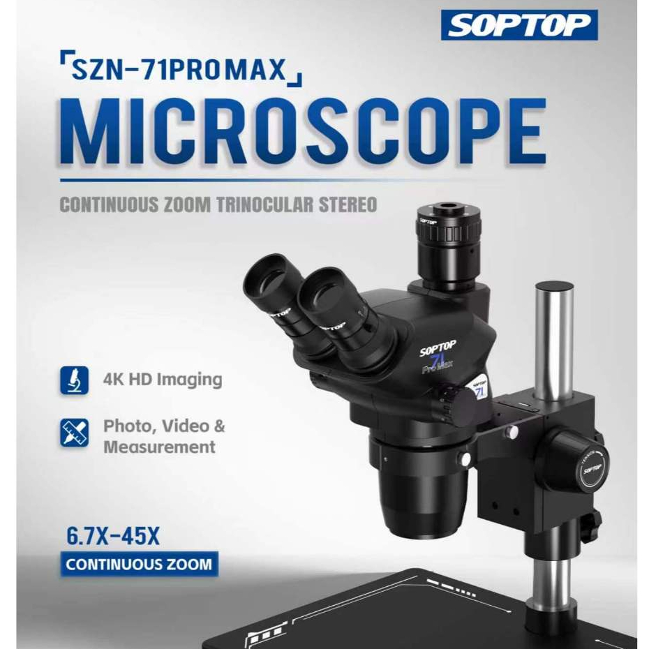 SOPTOP SZN-71ProMax 6.7-45X Continuous Zoom Trinocular Stereo Microscope ( Black )