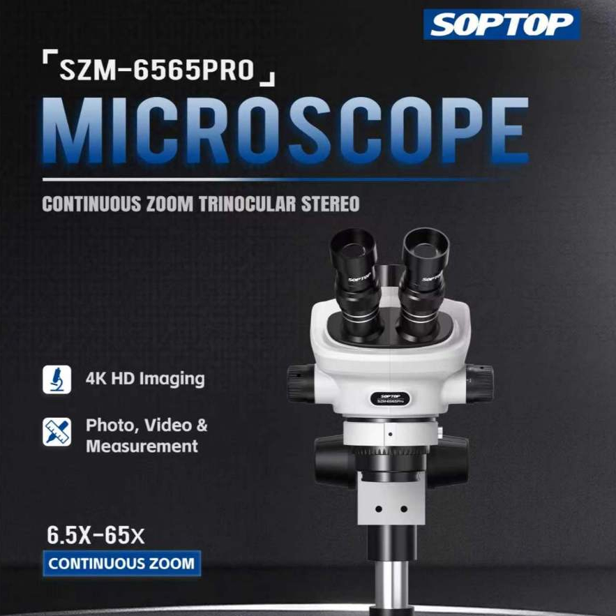 SOPTOP SZM-6565Pro 6.5X-65X Continuous Zoom Trinocular Stereo Microscope