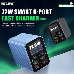 RELIFE Q4 72W 6-Port Dual PD + QC Smart Color Screen Fast Charger with Smart Sleep Mode