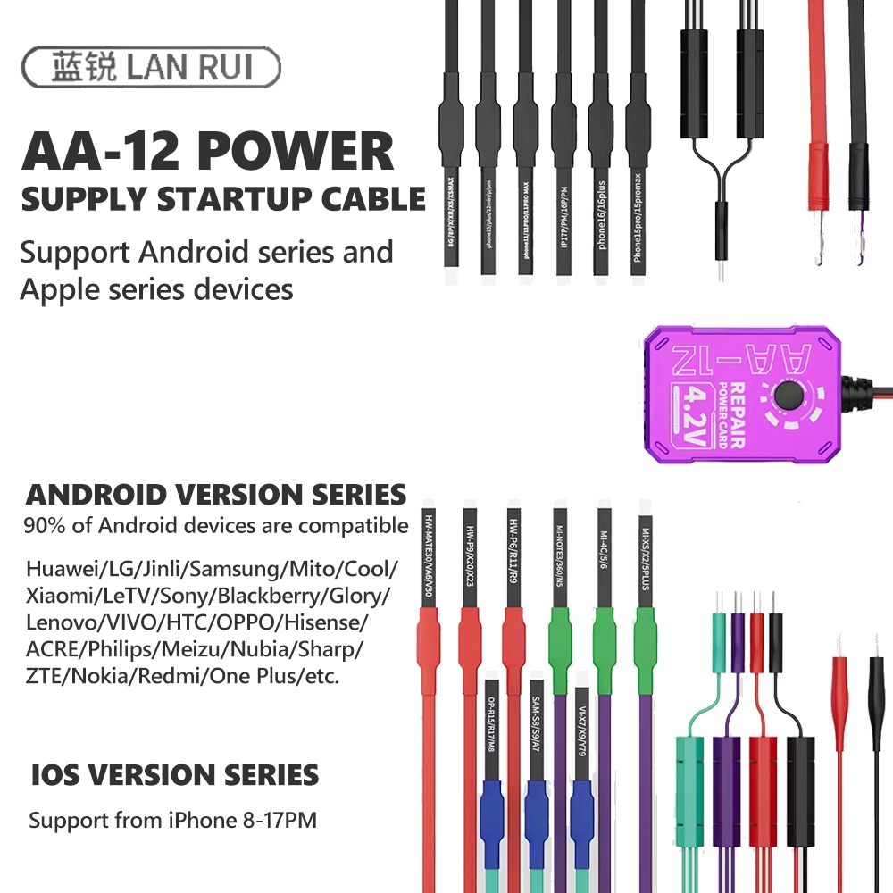 LANRUI AA-12 4.2V Power Supply Boot Startup Cable for IP 8 to 17 Series / Android Phones