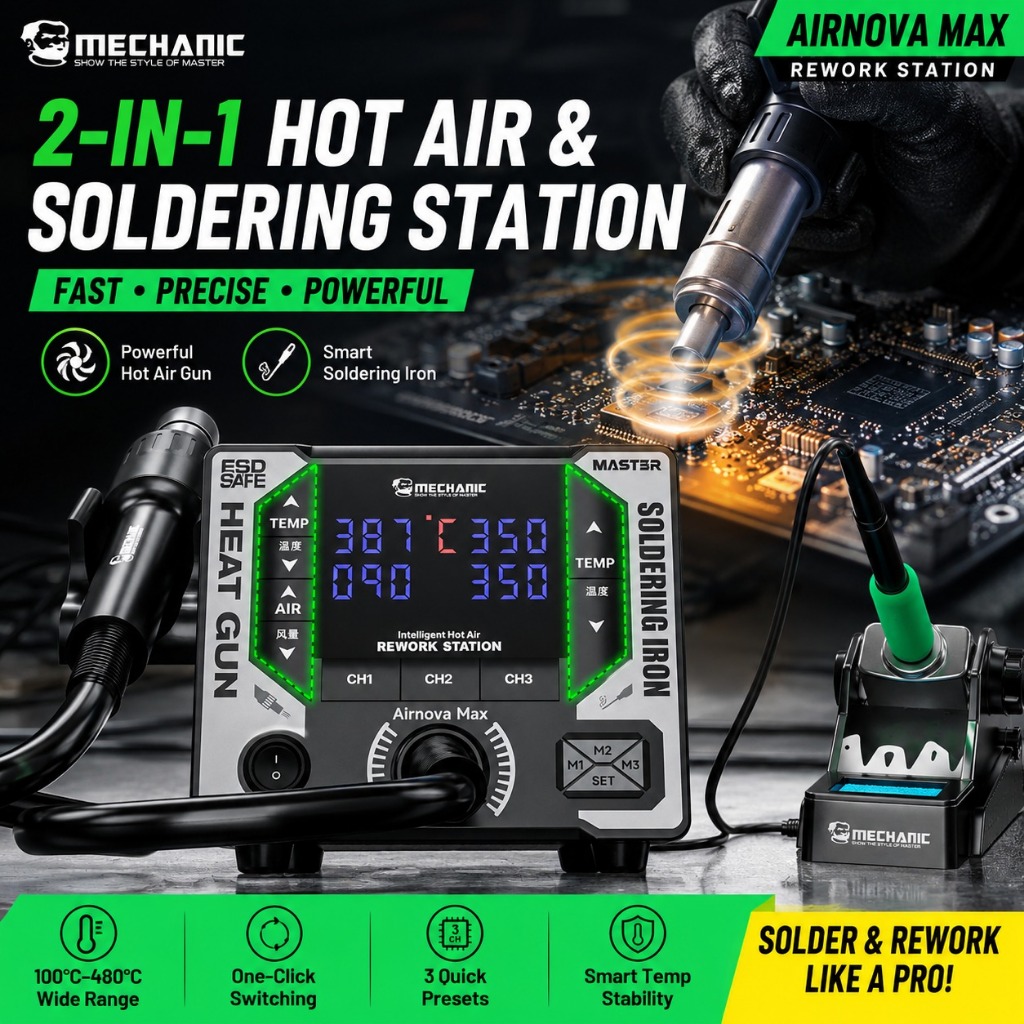MECHANIC AirNova MAX 1200W Dual-Station Intelligent Control Hot Air + Soldering Iron Rework Station