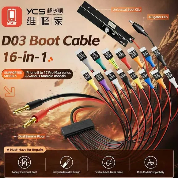 YCS-D03 16-in-1 Charging Boot DC Power Detection Cable for IP 8 to 17 Series / Various Android