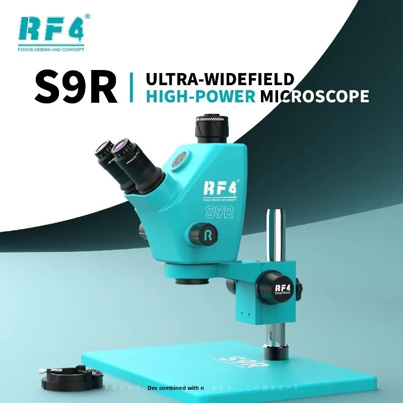 RF4 S9R 7-74X Ultra-Wide Field Continuous Zoom Trinocular Stereo Microscope with Big Base