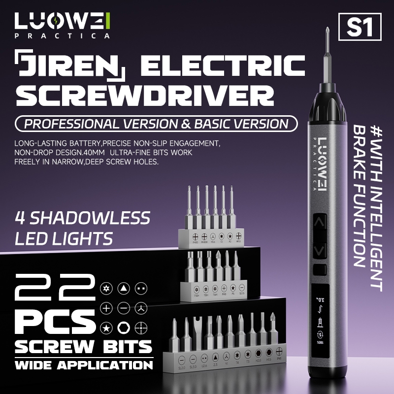 LUOWEI LW-S1 / S1Pro Adjustable Torque Electric Screwdriver with 22Pcs S2 Bits Support IP 17 Series