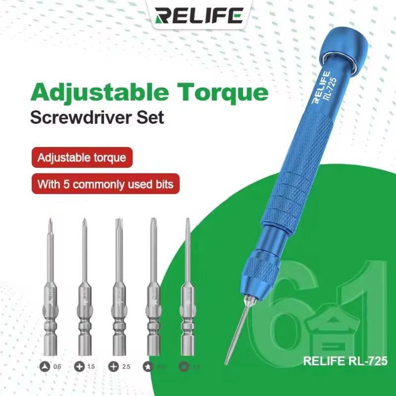 RELIFE RL-725 Adjustable Torque Screwdriver Set with 5 Commonly Used Bits