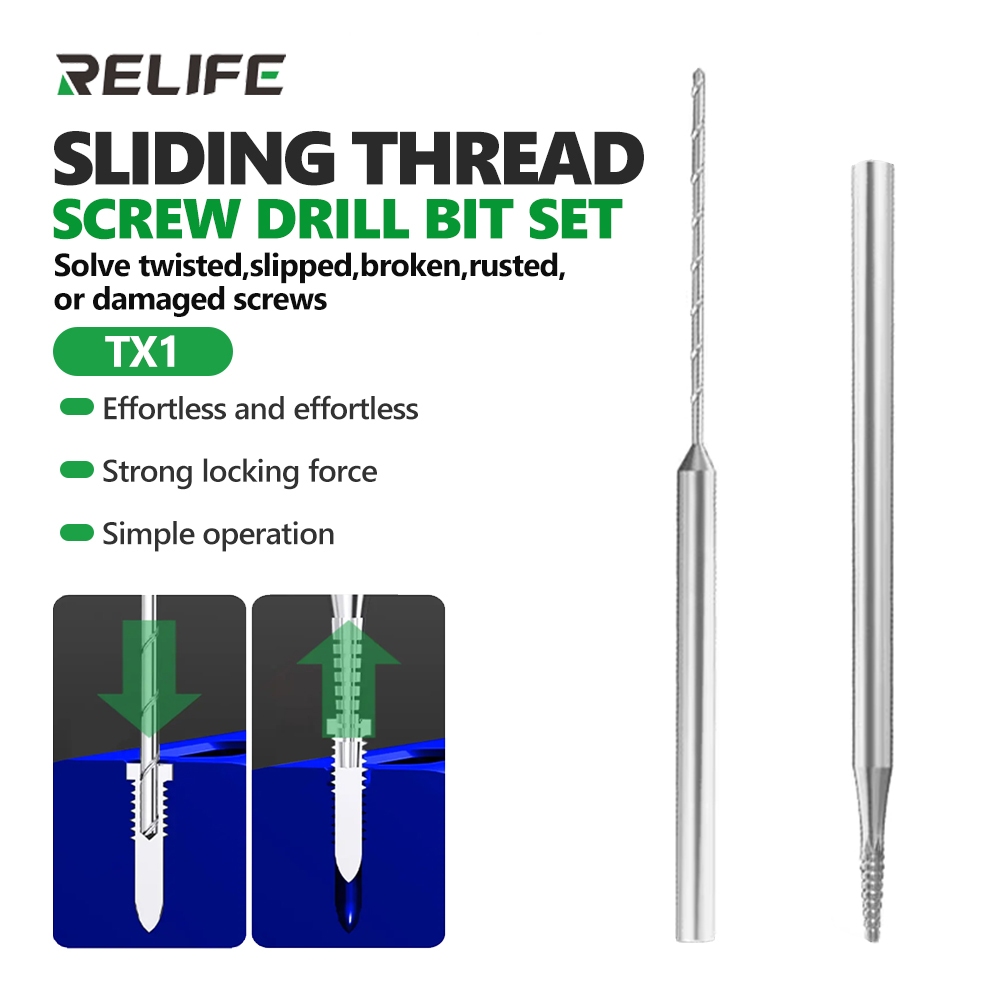 RELIFE TX1 Alloy Sliding Thread Screw Drill Bit Set for Removing Stripped Thread Screws