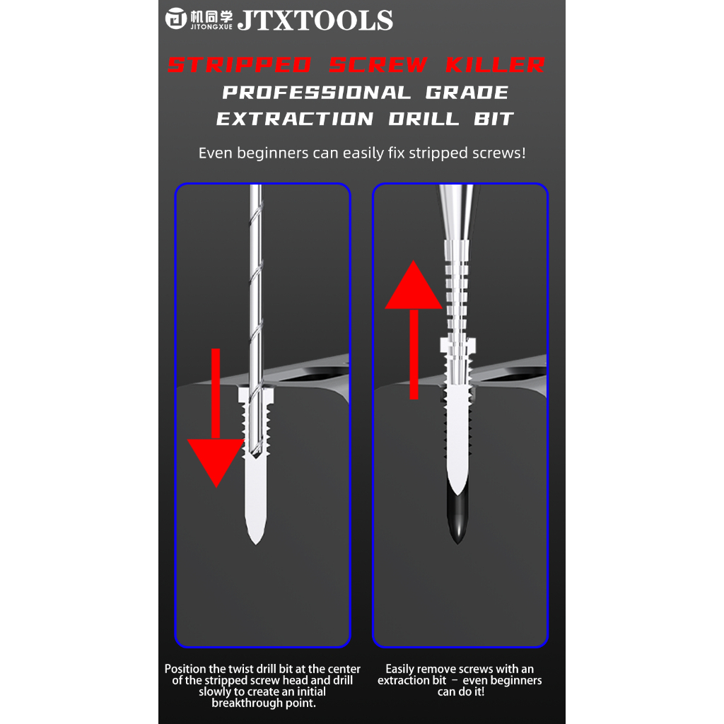 JTX SK-1 Alloy Piercing and Sliding Drill Bit for Removing Stripped Thread Screws - Image 8