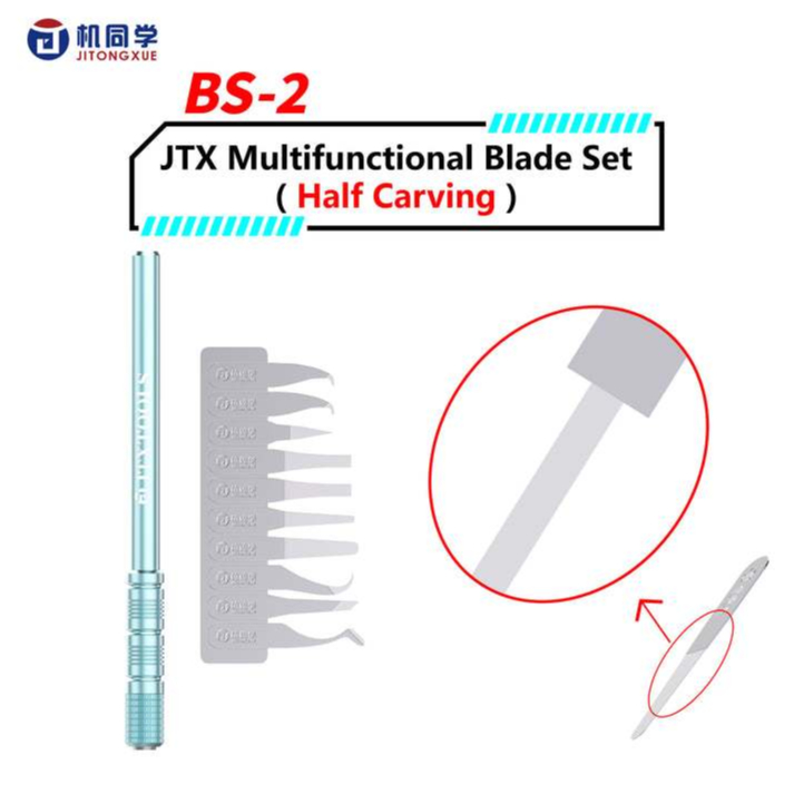 JTX Half-Blade BS-2 11-in-1 Multi-Functional High-Toughness Steel Blade Set for PCB Repair