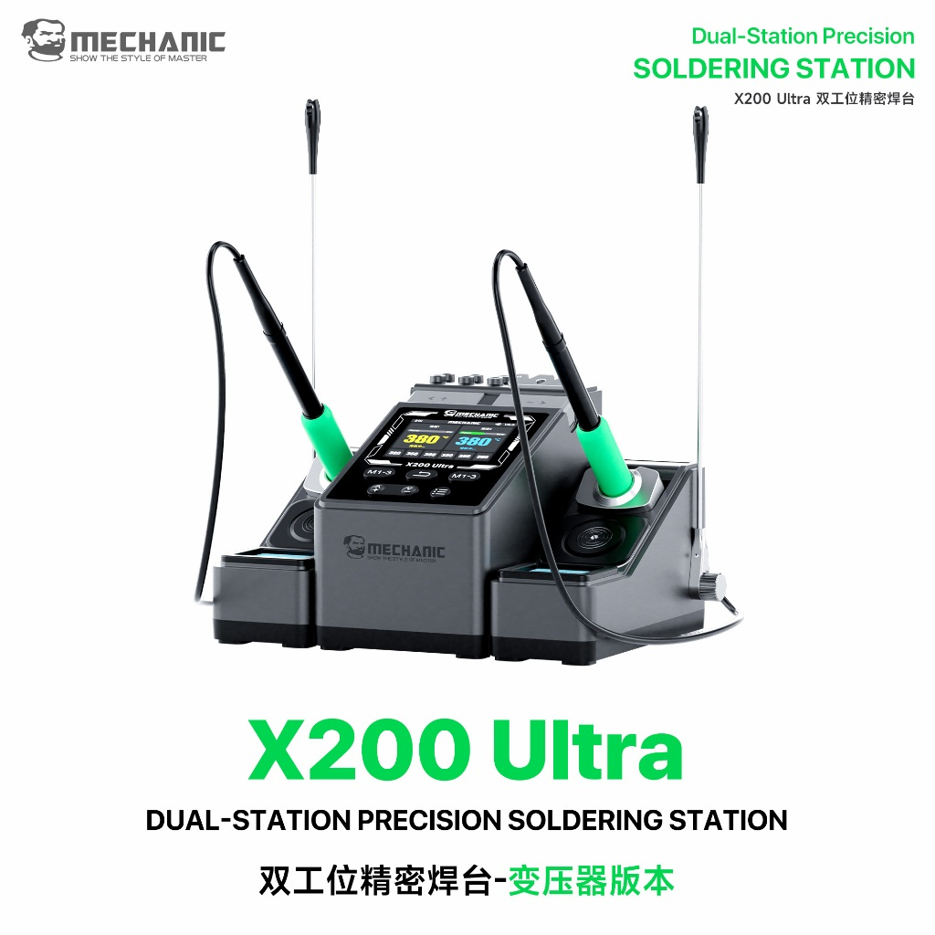 MECHANIC X200 Ultra Pen-Style Smart Temperature-Adjustable Dual Station Soldering Station