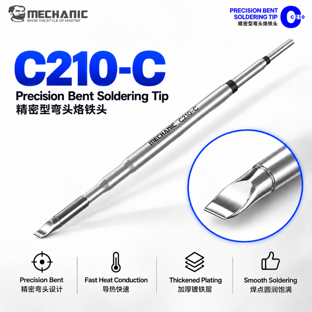 MECHANIC C210-C Precision Bent Soldering Tip for Tight Spaces & Micro-Soldering