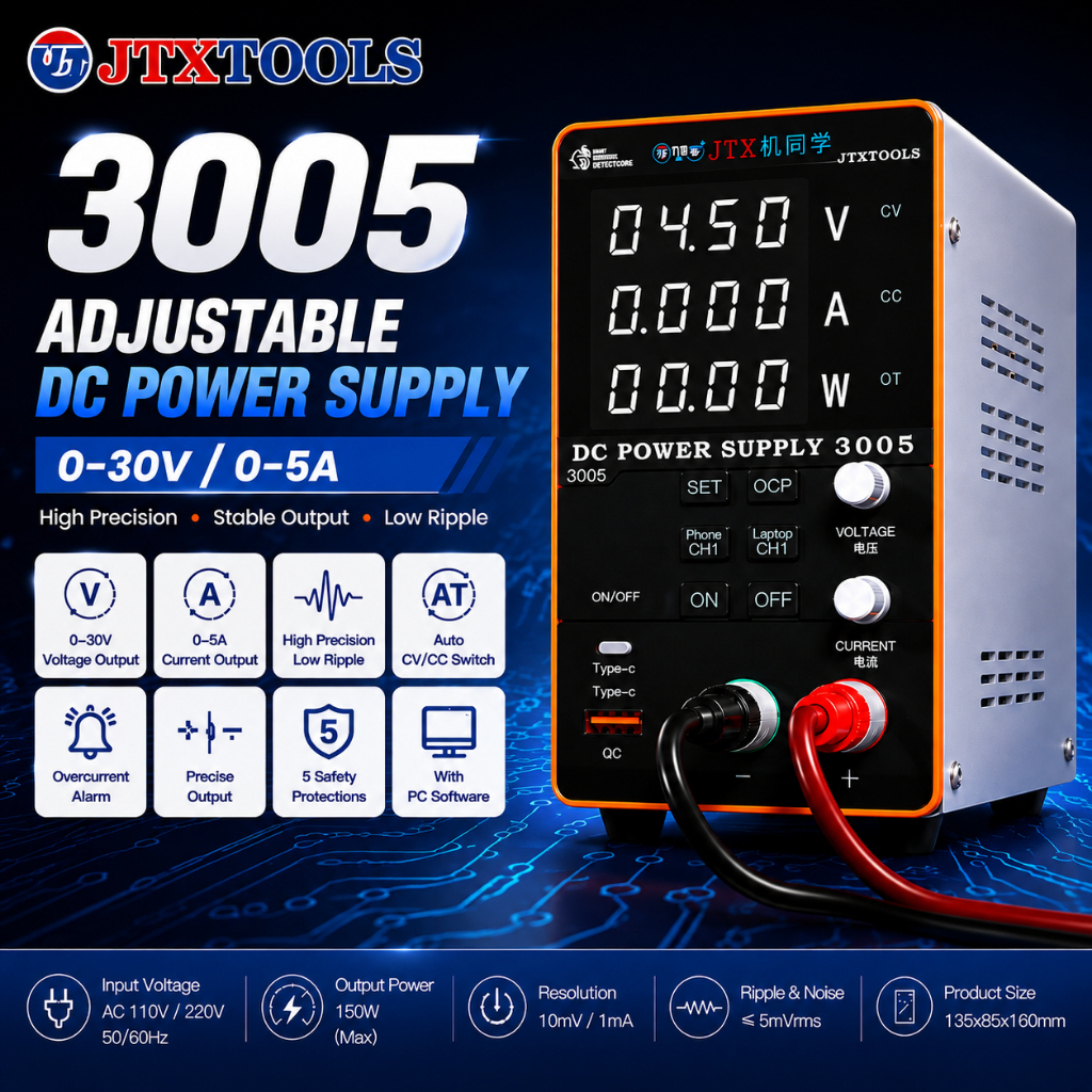 JTX-3005 Multiple Protections 4-Digit Display Adjustable DC Power Supply Supports PC Software