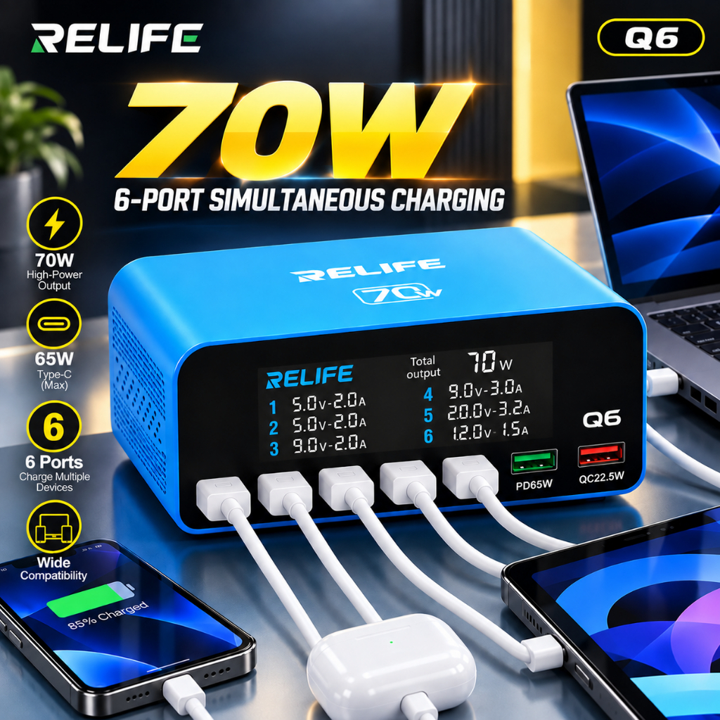 RELIFE Q6 70W Intelligent Multi-Port Digital Display Charger Up to 65W Single-Port Output