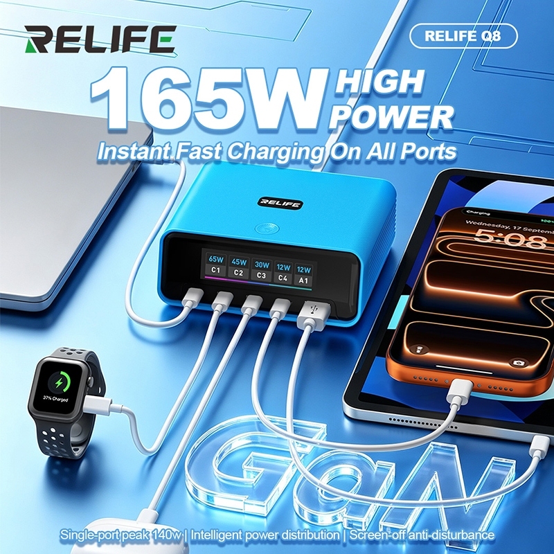 RELIFE Q8 165W GaN Intelligent Multi-Port Digital Display Charger Up to 140W Single-Port Output