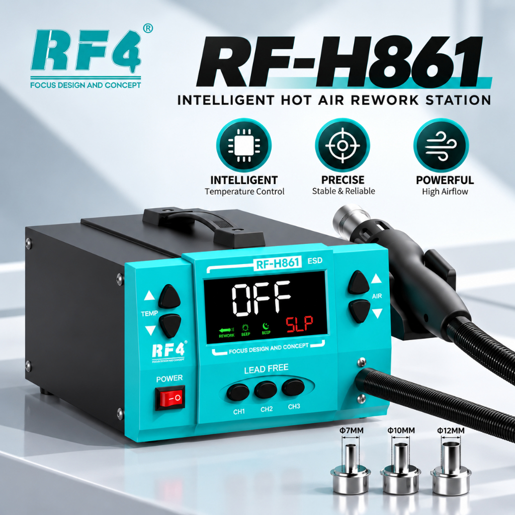 RF4 RF-H861 Intelligent Spiral Air Outlet Digital Display Hot Air Gun Desoldering Rework Station
